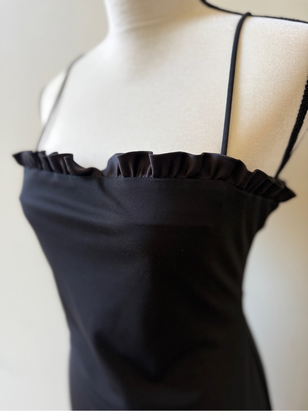 Vintage Black Ruffle Trim Spaghetti Strap Dress